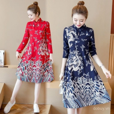 Đầm sườn xám phong cách dân tộc retro, eo slim-fit, đa size, giảm giá 22% - chỉ 406.145₫