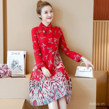 Đầm sườn xám phong cách dân tộc retro, eo slim-fit, đa size, giảm giá 22% - chỉ 406.145₫ 4