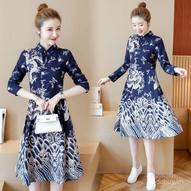 Đầm sườn xám phong cách dân tộc retro, eo slim-fit, đa size, giảm giá 22% - chỉ 406.145₫ 5