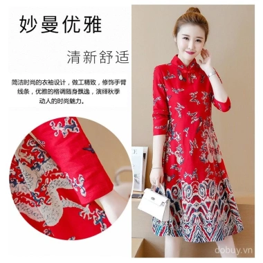 Đầm sườn xám phong cách dân tộc retro, eo slim-fit, đa size, giảm giá 22% - chỉ 406.145₫ 8