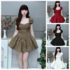 Đầm váy nữ sành điệu rubi cổ vuông dập ly tay búp, dáng ngắn xòe to - Giá ưu đãi 196,060₫