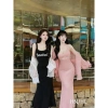 Đầm váy nữ tăm lạnh 2 dây Baobei dài xoè nhẹ, khoác tơ, dễ thương trẻ trung 3