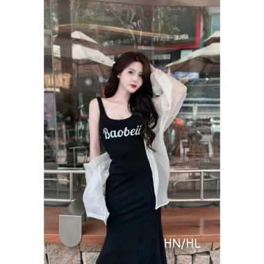 Đầm váy nữ tăm lạnh 2 dây Baobei dài xoè nhẹ, khoác tơ, dễ thương trẻ trung