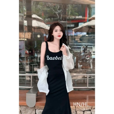 Đầm váy nữ tăm lạnh 2 dây Baobei dài xoè nhẹ, khoác tơ, dễ thương trẻ trung