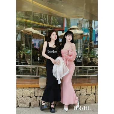 Đầm váy nữ tăm lạnh 2 dây Baobei dài xoè nhẹ, khoác tơ, dễ thương trẻ trung