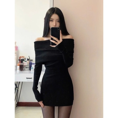 Đầm váy thu đông ôm body nữ dáng ngắn thiết kế trễ vai bản to sexy quyến rũ hottrend BA SP231 3