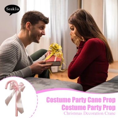 Đạo cụ mía hồng Halloween - Gậy đi bộ cổ điển có nơ, phù hợp cosplay, giảm giá 166k
