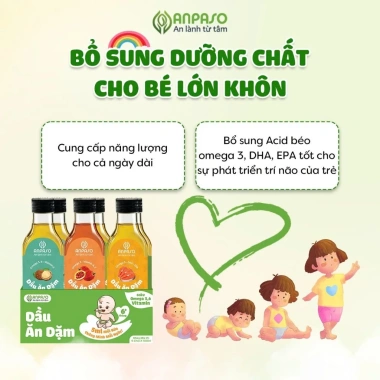 Dầu ăn dặm cho bé vị cá hồi 100ml ANPASO XanhSam Organic giảm giá 88.500 VND 4 Dầu ăn dặm cho bé vị cá hồi 100ml ANPASO XanhSam Organic giảm giá 88.500 VND 4
