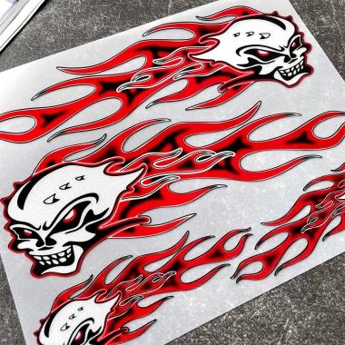 Đầu Lâu Ngọn Lửa JDM Xương Phản Quang Chống Thấm Nước Decal Xe Máy Ô Tô Gothic