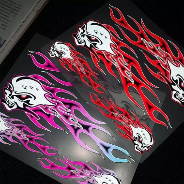 Đầu Lâu Ngọn Lửa JDM Xương Phản Quang Chống Thấm Nước Decal Xe Máy Ô Tô Gothic