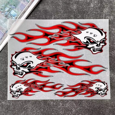 Đầu Lâu Ngọn Lửa JDM Xương Phản Quang Chống Thấm Nước Decal Xe Máy Ô Tô Gothic