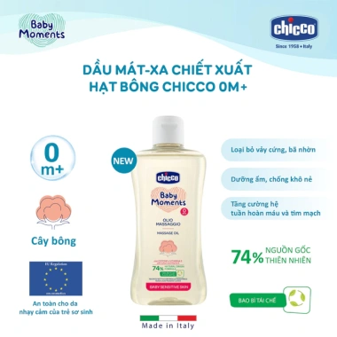 Dầu massage Chicco hạt bông 200ml: Dịu nhẹ cho bé sơ sinh, giảm còn 380k