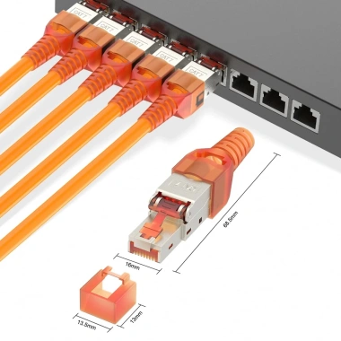 Đầu nối RJ45 Cat6A-8 che chắn, không cần dụng cụ, vỏ kim loại hợp kim kẽm 1 cái