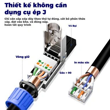 Đầu nối RJ45 không cần dụng cụ ZoeRax CAT8/7/6A mạ vàng, kẽm, bảo vệ 40Gbps 2