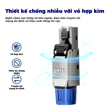 Đầu nối RJ45 không cần dụng cụ ZoeRax CAT8/7/6A mạ vàng, kẽm, bảo vệ 40Gbps 4