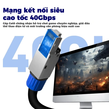Đầu nối RJ45 không cần dụng cụ ZoeRax CAT8/7/6A mạ vàng, kẽm, bảo vệ 40Gbps 5