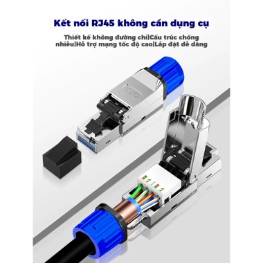 Đầu nối RJ45 không cần dụng cụ ZoeRax CAT8/7/6A mạ vàng, kẽm, bảo vệ 40Gbps 8
