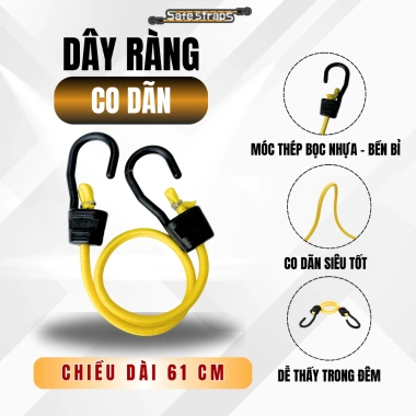 Dây Buộc Đàn Hồi SafeStraps 61cm - Móc Nhựa Lõi Thép Chống Gỉ, Dây Thun Xe Máy - 27.440đ