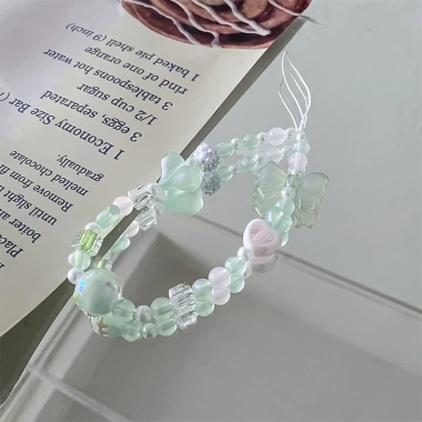 Dây buộc điện thoại di động vòng tay trà may mắn cho bé gái đính cườm ngăn mất 8