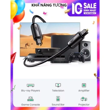 Dây Cáp Audio Quang Toslink UGREEN AV122 Tín hiệu ổn định, Âm thanh sống động
