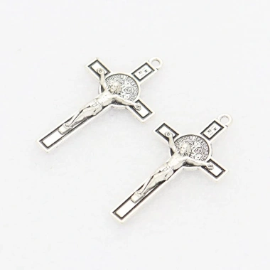 Dây chuyền Thánh Giá 4cm Kim Loại Bạc - 10 chiếc Thánh Trừ Tà St. Biển Đức, DIY làm Mân Côi, Giá 40,150₫ 4