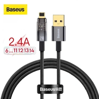Dây sạc tự ngắt Baseus khi đầy pin - EXP4 dùng cho 6 7 ... 12 13 14 Cáp bọc dù cao cấp trong suốt 8