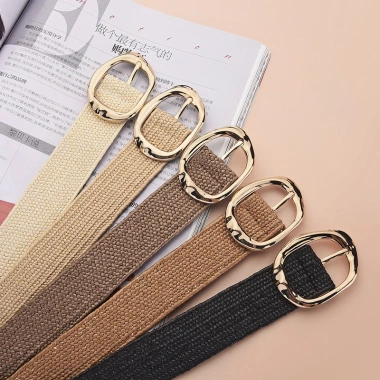 Dây thắt lưng co giãn cho phụ nữ polyester - khóa trang trí, họa tiết rơm trứng tròn, giảm giá 18%