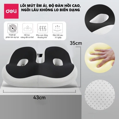 Đệm ghế ngồi văn phòng Deli cao su non chống trĩ, giảm ê mỏi, tư thế chuẩn - 208.000₫