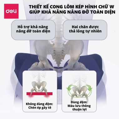 Đệm ghế ngồi văn phòng Deli cao su non chống trĩ, giảm ê mỏi, tư thế chuẩn - 208.000₫