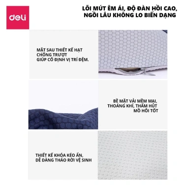 Đệm ghế ngồi văn phòng Deli cao su non chống trĩ, giảm ê mỏi, tư thế chuẩn - 208.000₫ 8 Đệm ghế ngồi văn phòng Deli cao su non chống trĩ, giảm ê mỏi, tư thế chuẩn - 208.000₫ 8