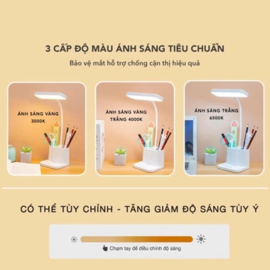 Đèn Học Chống Cận Tích Điện, Nút Cảm Ứng - 3 Chế Độ Ánh Sáng Bảo Vệ Mắt, Giá 88k
