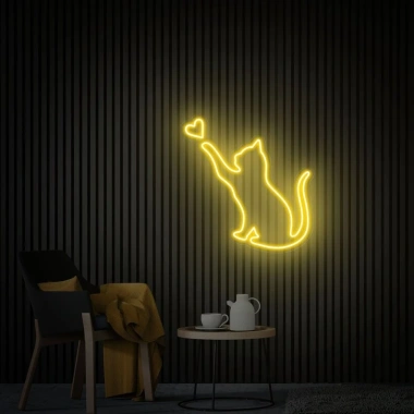 Đèn LED Neon Hình Mèo Thả Tym Treo Tường – Kèm Nguồn & Miếng Dán, Giá 80.000₫