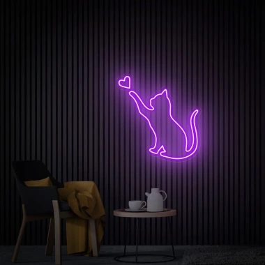 Đèn LED Neon Hình Mèo Thả Tym Treo Tường – Kèm Nguồn & Miếng Dán, Giá 80.000₫