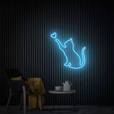 Đèn LED Neon Hình Mèo Thả Tym Treo Tường – Kèm Nguồn & Miếng Dán, Giá 80.000₫