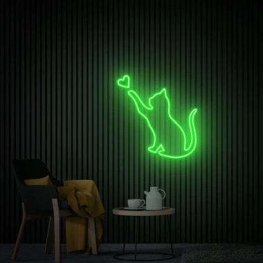 Đèn LED Neon Hình Mèo Thả Tym Treo Tường – Kèm Nguồn & Miếng Dán, Giá 80.000₫