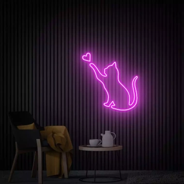 Đèn LED Neon Hình Mèo Thả Tym Treo Tường – Kèm Nguồn & Miếng Dán, Giá 80.000₫