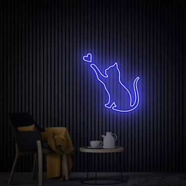 Đèn LED Neon Hình Mèo Thả Tym Treo Tường – Kèm Nguồn & Miếng Dán, Giá 80.000₫