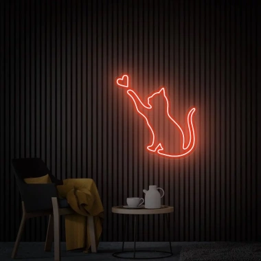 Đèn LED Neon Hình Mèo Thả Tym Treo Tường – Kèm Nguồn & Miếng Dán, Giá 80.000₫