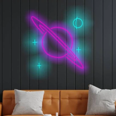 Đèn LED Neon Sao Thổ Treo Tường Đa Mẫu Kèm Nguồn và Miếng Dán Giá 300k