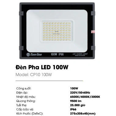 Đèn LED Pha Rạng Đông 100W 6.500K CP10 220V – Ánh sáng, chính hãng, tiết kiệm