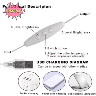 Đèn LED Vanity PNPIA - Bộ đèn gương USB cho bàn trang điểm, ánh sáng 3 màu, tiết kiệm 6 Đèn LED Vanity PNPIA - Bộ đèn gương USB cho bàn trang điểm, ánh sáng 3 màu, tiết kiệm 6