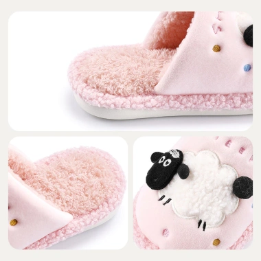 Dép bông cừu Mario bé gái hồng ấm áp mùa đông cotton thời trang trẻ em - Giá 206.388 VND