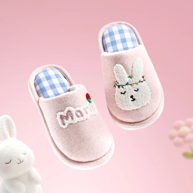 Dẹ́p Mario bông vải lanh bé gái thỏ hồng nhạt thêu khăn dễ thương Giá chỉ 186.900đ