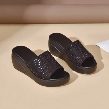 Dép Nữ Đế Xuồng AG16 Da Cao Cấp, Đế PU Siêu Nhẹ, Êm Đệm, Tăng 7cm, Giá 310k