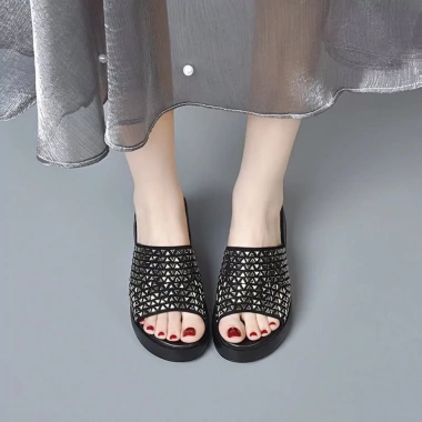 Dép Nữ Đế Xuồng AG16 Da Cao Cấp, Đế PU Siêu Nhẹ, Êm Đệm, Tăng 7cm, Giá 310k