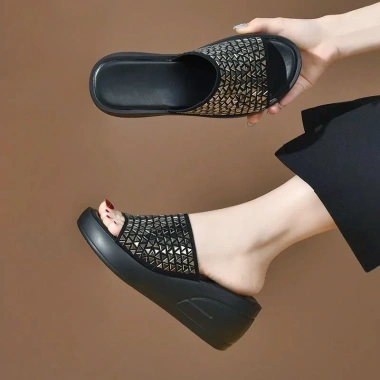 Dép Nữ Đế Xuồng AG16 Da Cao Cấp, Đế PU Siêu Nhẹ, Êm Đệm, Tăng 7cm, Giá 310k
