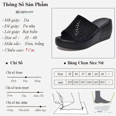 Dép Nữ Đế Xuồng AG16 Da Cao Cấp, Đế PU Siêu Nhẹ, Êm Đệm, Tăng 7cm, Giá 310k 9 Dép Nữ Đế Xuồng AG16 Da Cao Cấp, Đế PU Siêu Nhẹ, Êm Đệm, Tăng 7cm, Giá 310k 9