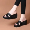 Dép Nữ Đế Xuồng AG18 Da Cao Cấp, Đế PU Siêu Nhẹ 5cm Tăng Cao, Siêu Êm 8