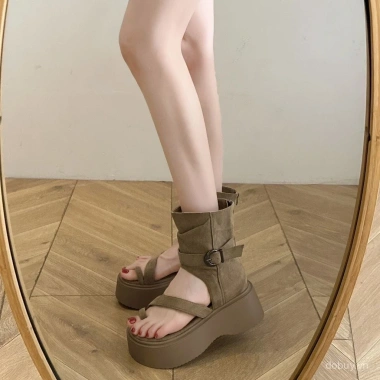 Dép Sandal Tăng Chiều Cao Đế Dày Cho Nữ Mùa Hè 2.025 Kẹp Mũi, Boot Ngắn Khóa Sau 4