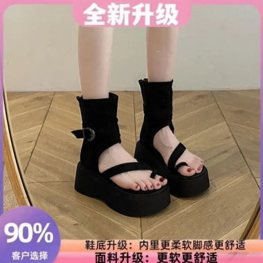 Dép Sandal Tăng Chiều Cao Đế Dày Cho Nữ Mùa Hè 2.025 Kẹp Mũi, Boot Ngắn Khóa Sau 10